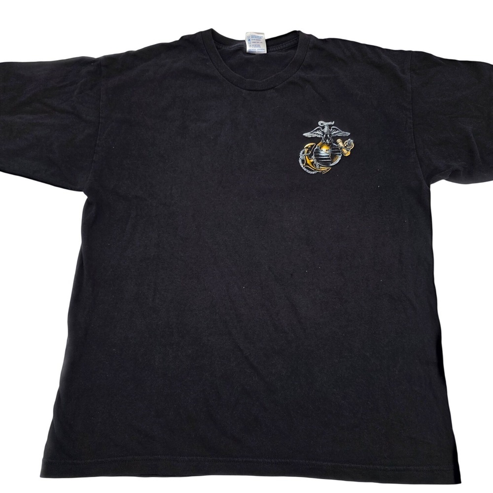 Bayside US Marine Corps T-Shirt Men Large Blck Defending Freedom Graphic Patriot